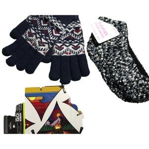 HOUSE WARMING GIFT Fun Happy Camper Travel Bundle Gloves Socks Thick Warm